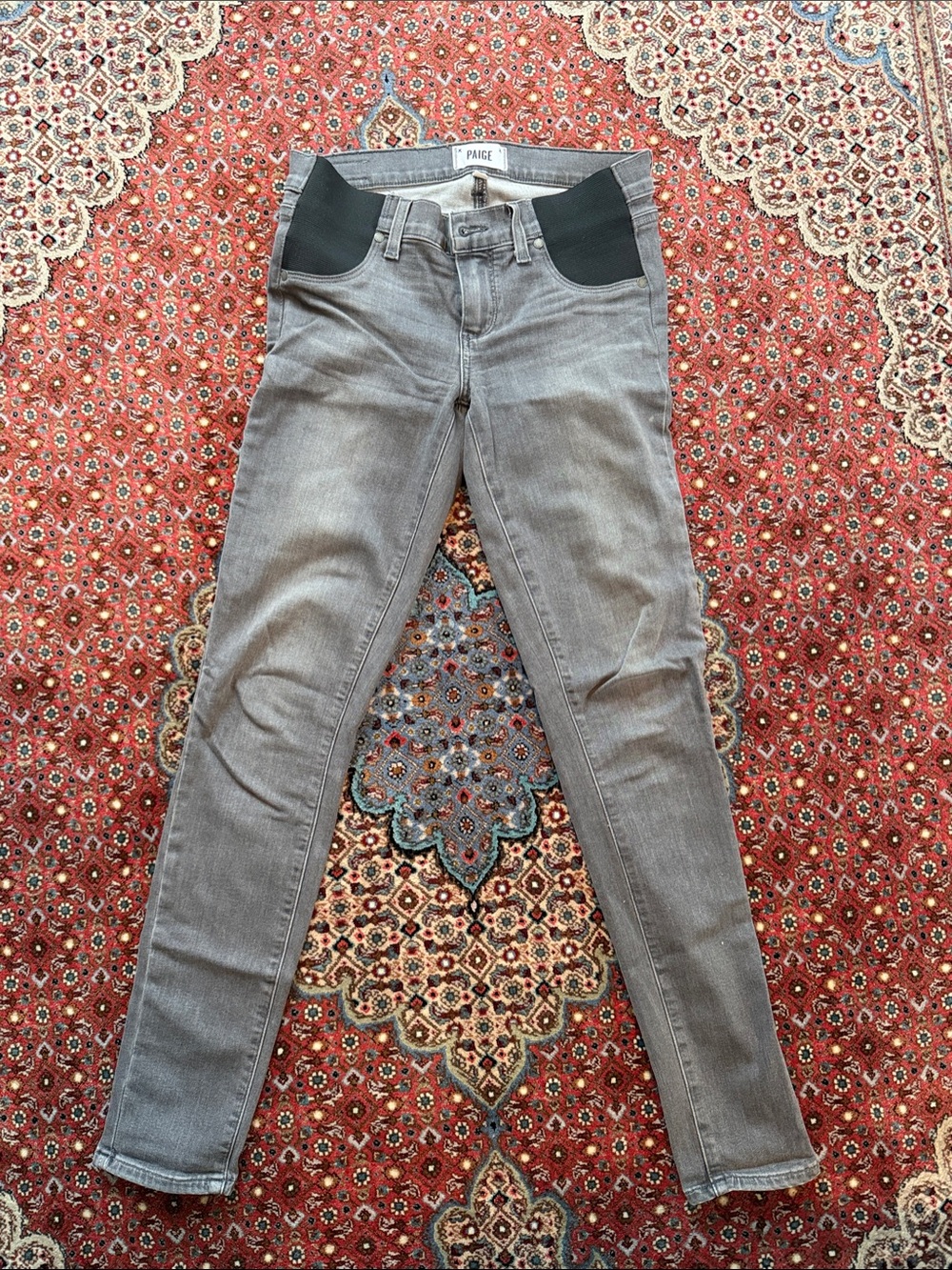 PAIGE Gray Maternity Jeggings with Black Elastic Panels